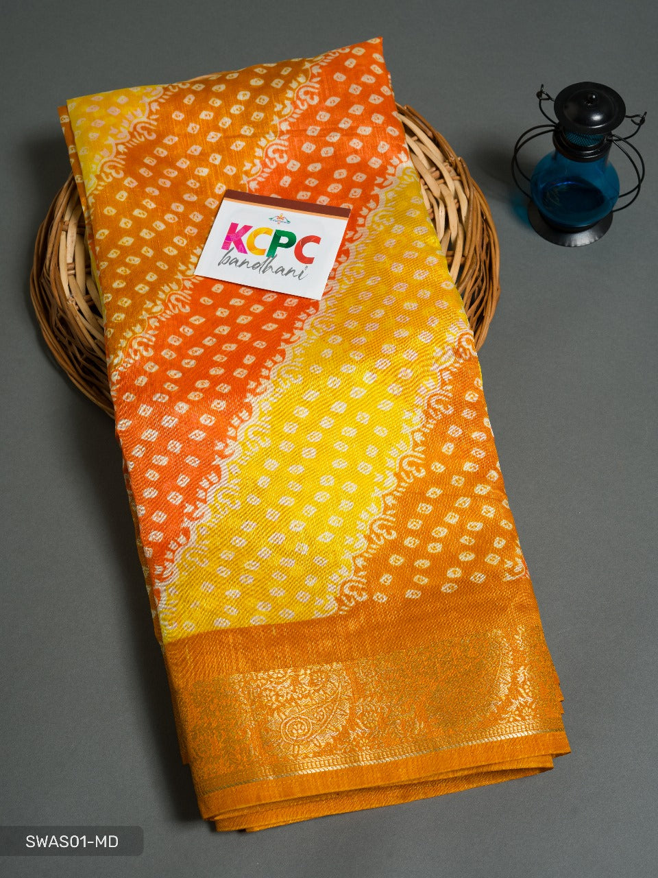 Sawan Special Pure Bandhani Cum Leheriya Cotton Silk Fabric Saree Kcpc Nr Mustard Yellow Orange
