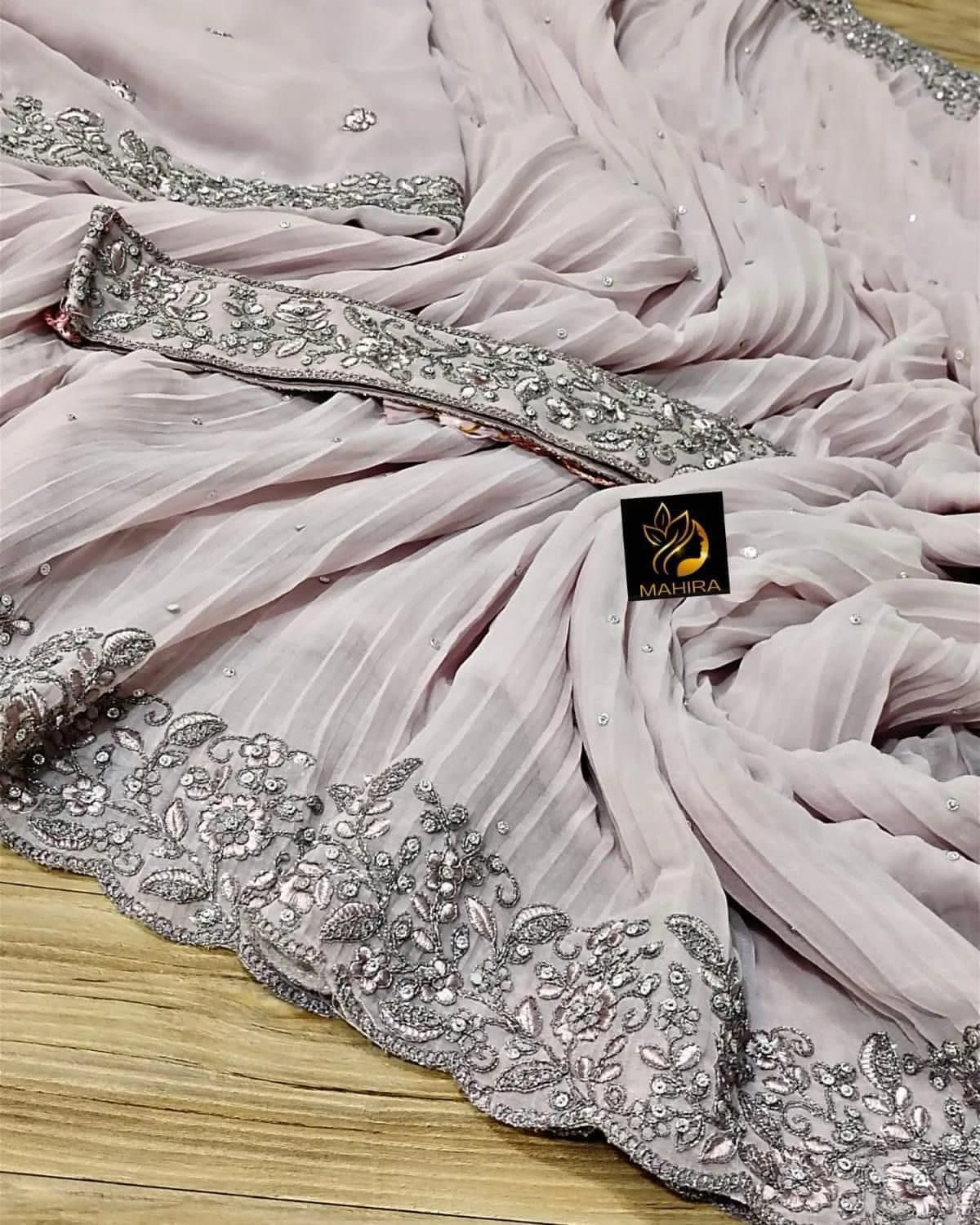 Pure Georgette crushed sarees with beautiful embroidery