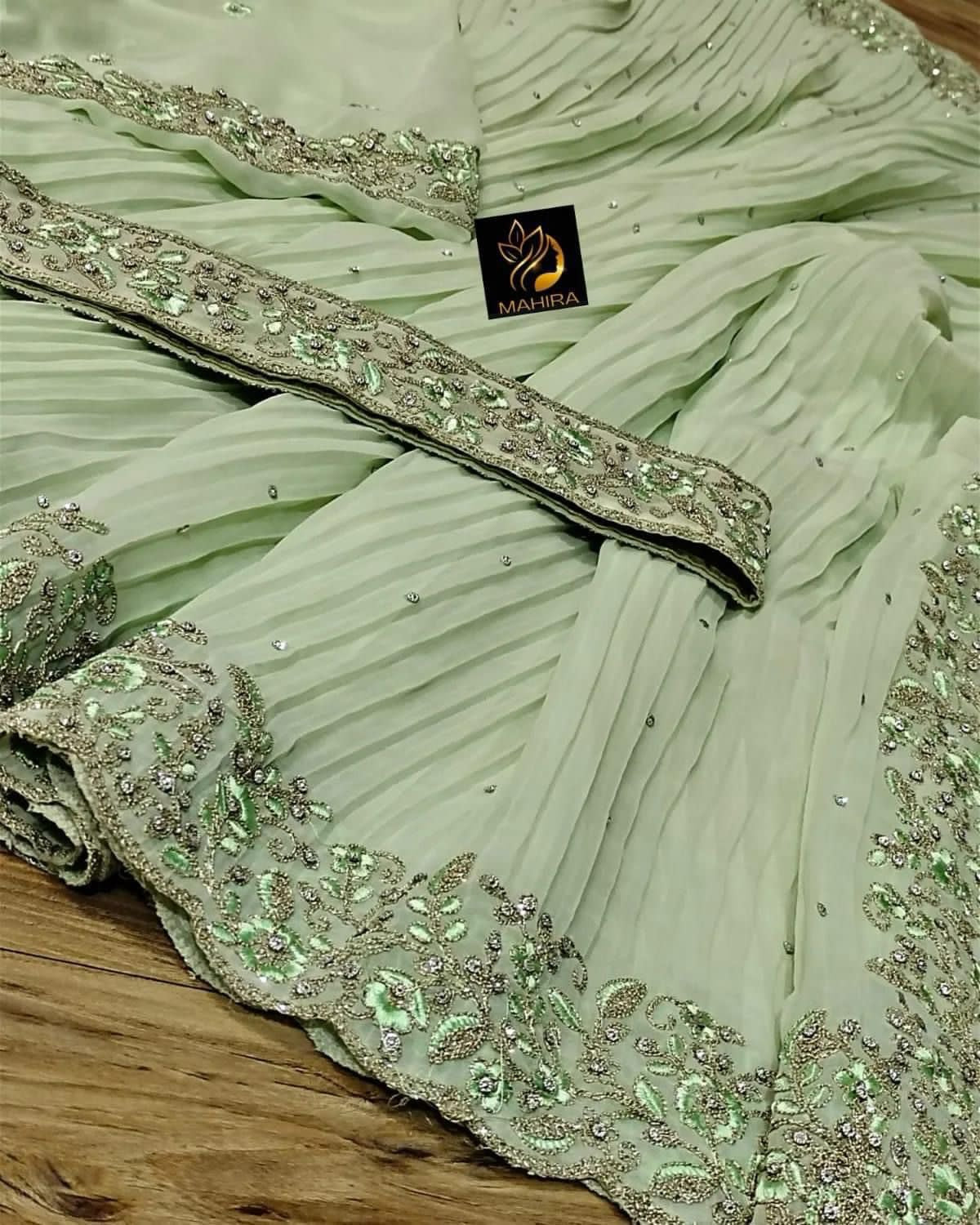 Pure Georgette crushed sarees with beautiful embroidery