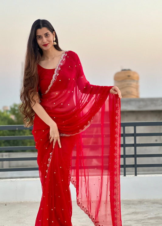 Pure Diamond Chiffon Mirror cutwork Rajwadi saree ♥️