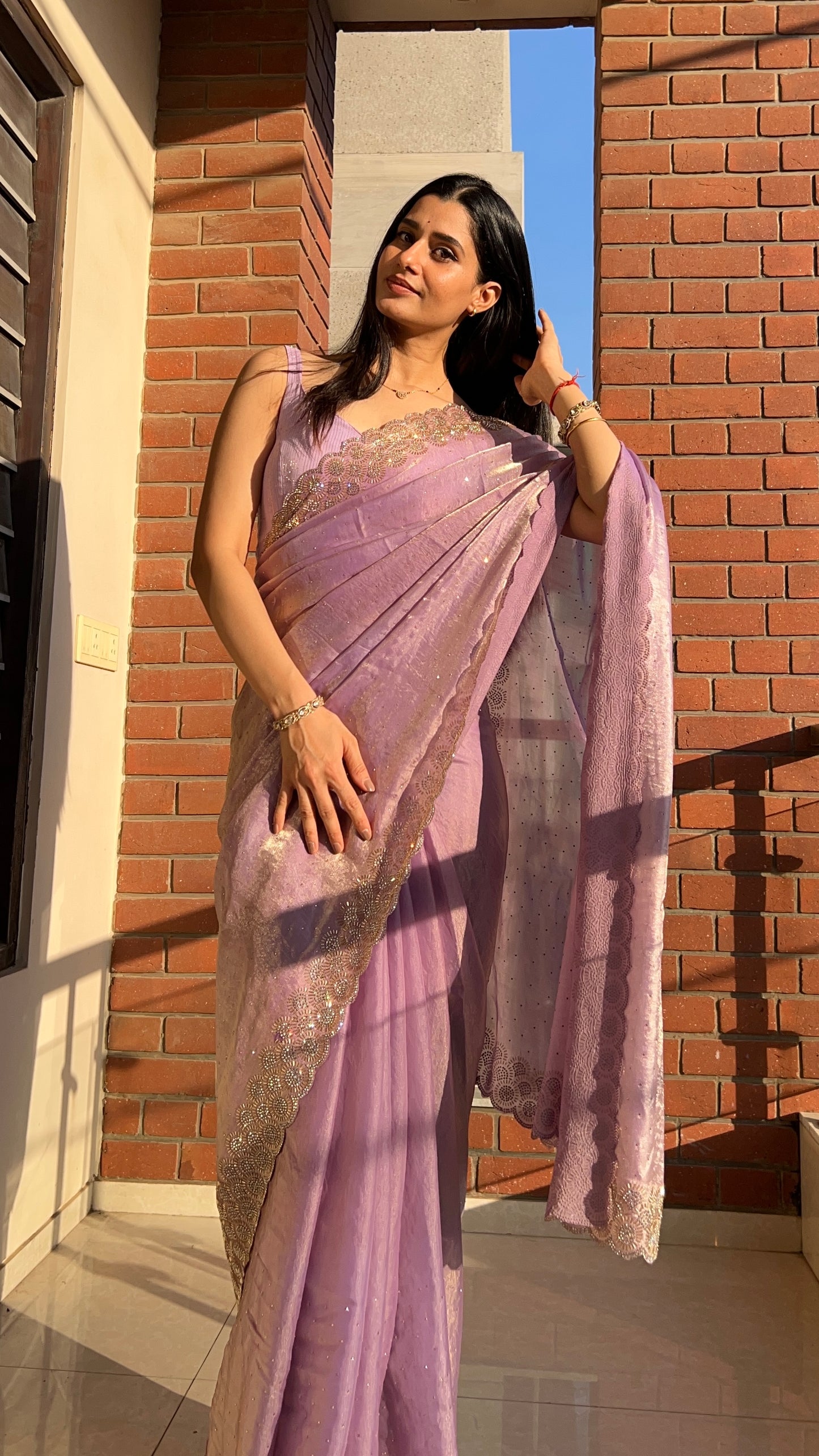 Space silk diamond work saree