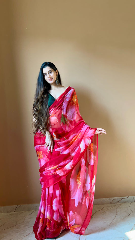 Georgette rajwadi floral saree