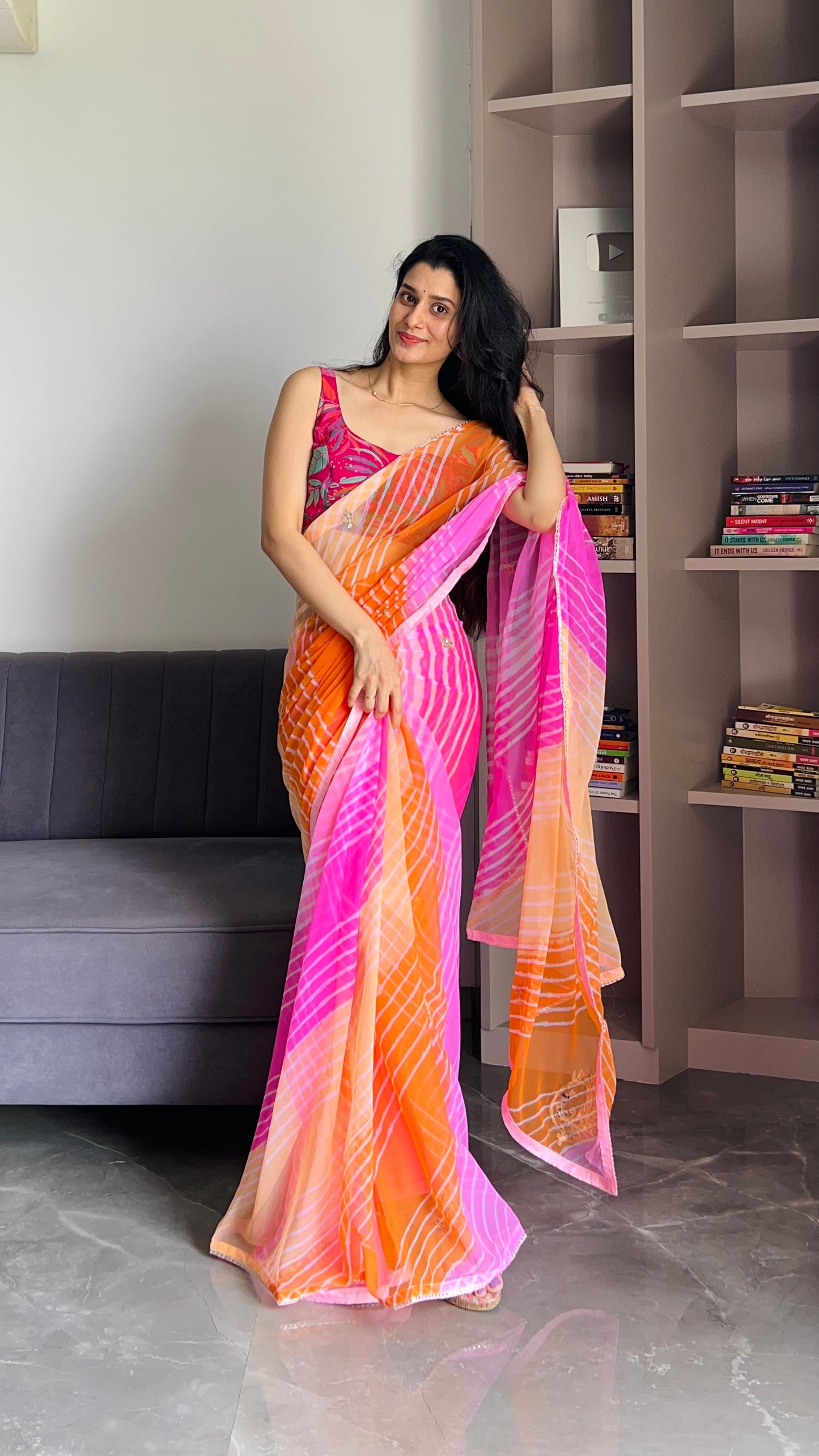 Chiffon gotapatti leheriya saree