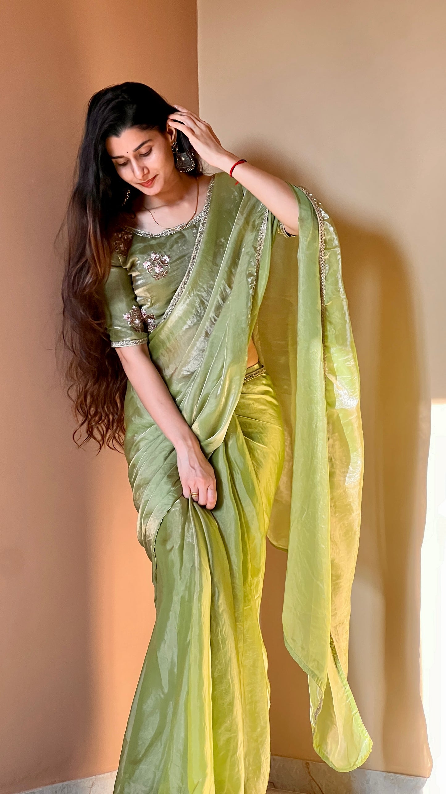 HEAVY DESIGNER FENDY SOFT AND RICH SILK SAREE WITH DESIGNER LACE with stitched blouse ❤️