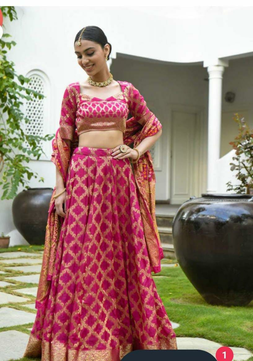 KcPc Beautiful Rajasthani Bandhej Gharchola Lehenga, KML