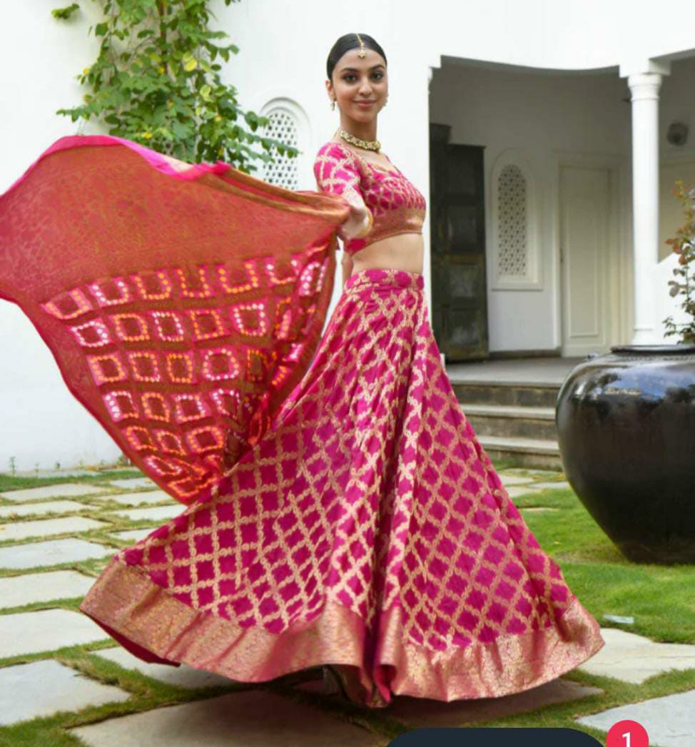 KcPc Beautiful Rajasthani Bandhej Gharchola Lehenga, KML