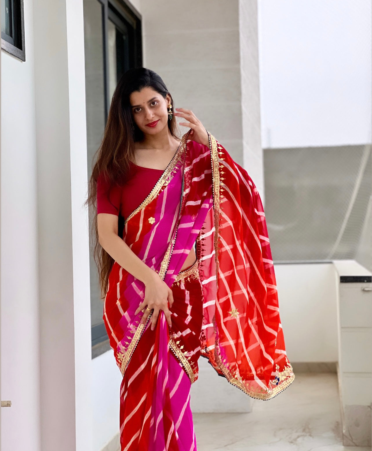 Pure chiffon leheriya gotapatti saree