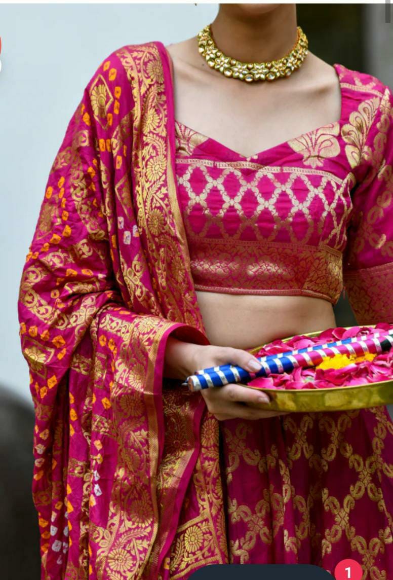 KcPc Beautiful Rajasthani Bandhej Gharchola Lehenga, KML