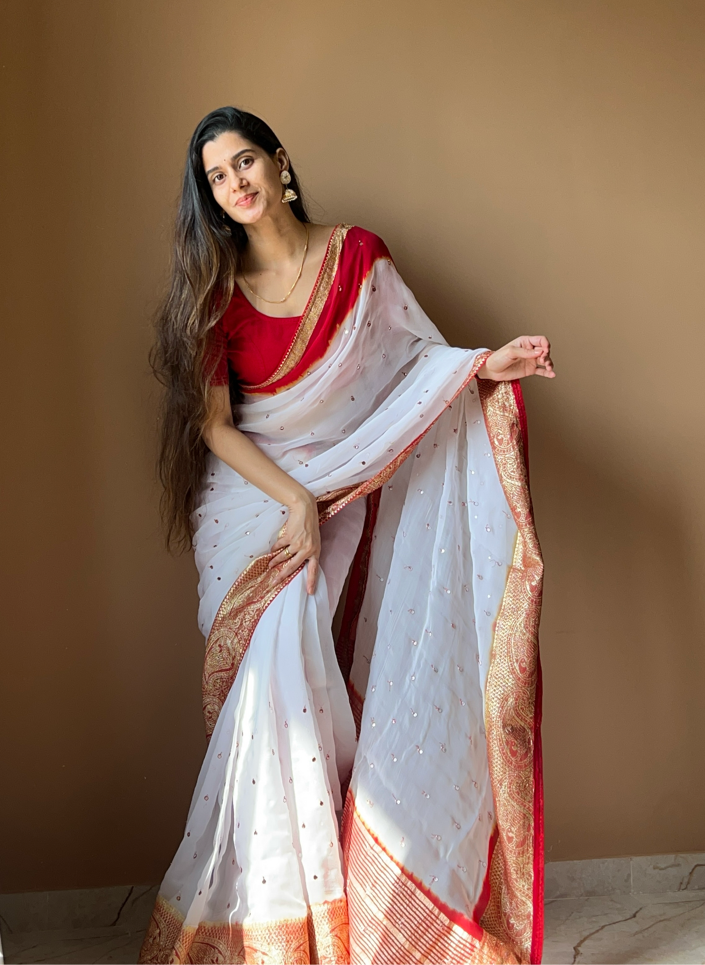 Soft organza white red saree ♥️