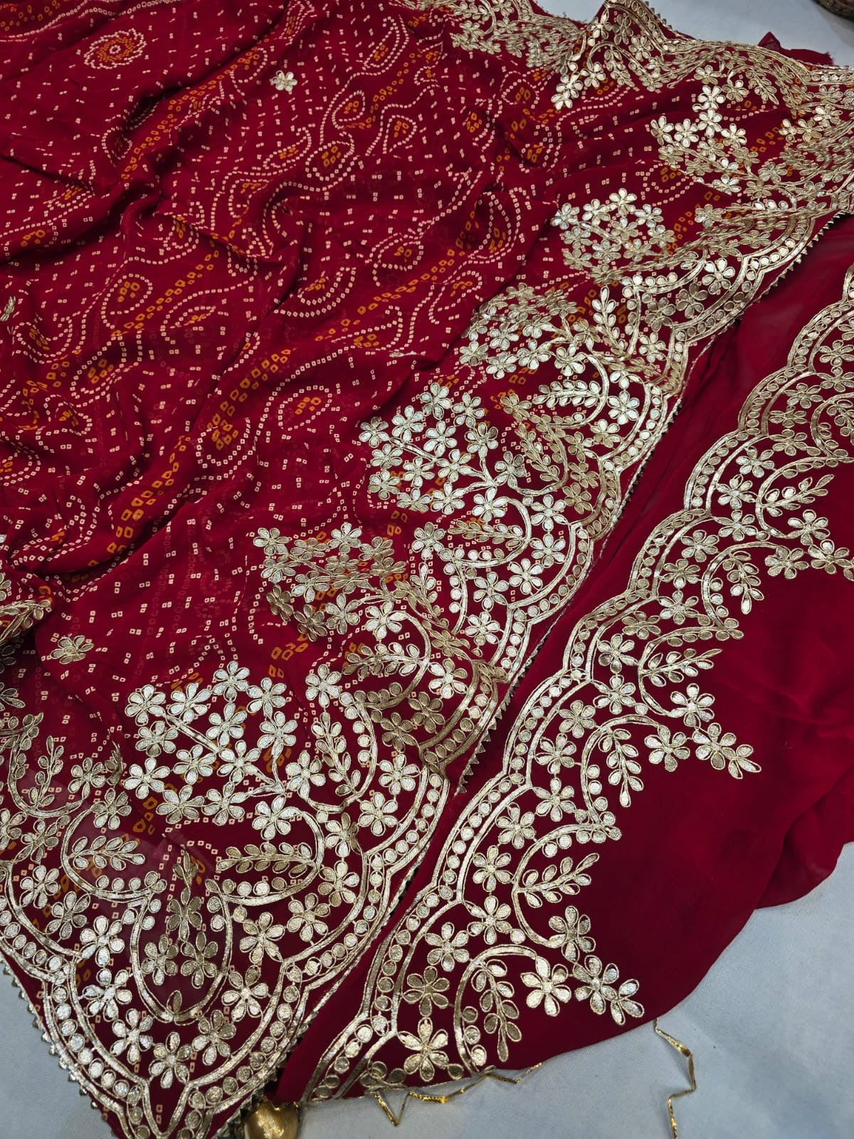 Georgette bandhani Gotapatti saree