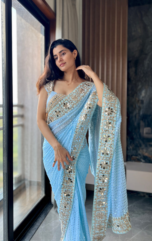Bollywood mirror work designer saree