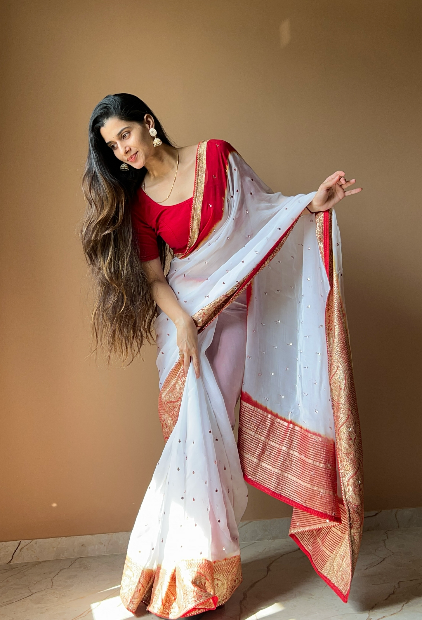 Soft organza white red saree ♥️