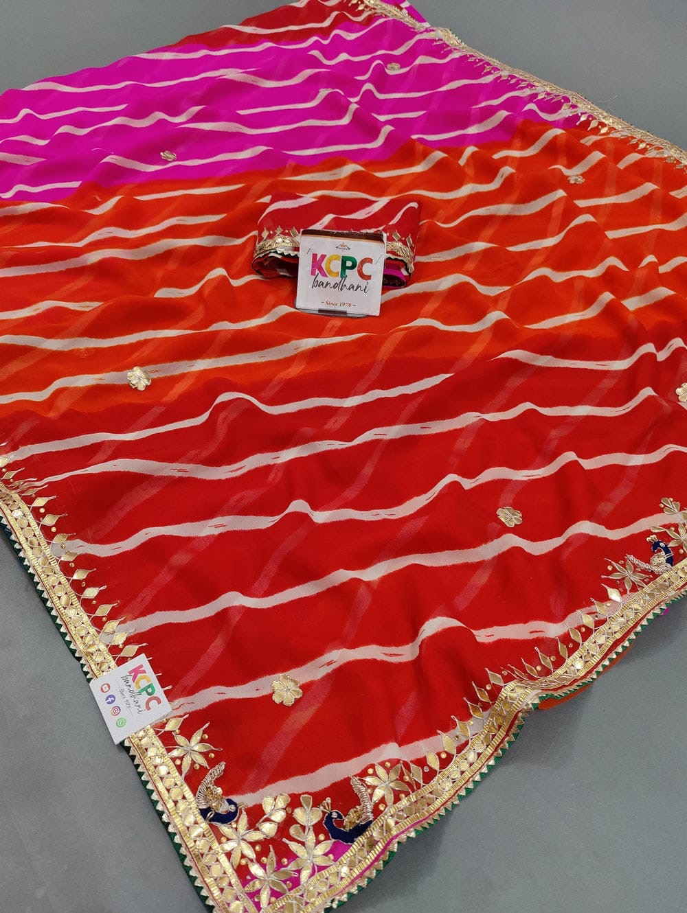 Pure chiffon leheriya gotapatti saree