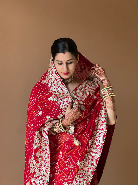 Georgette bandhani Gotapatti saree