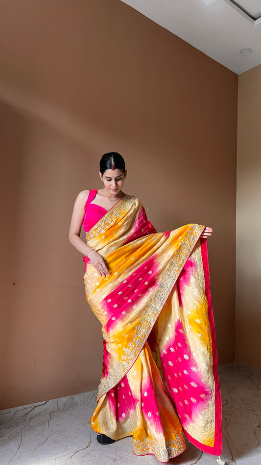 Jaipuri batik saree with Gotapatti border