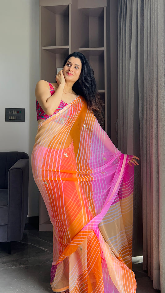 Chiffon leheriya gotapatti saree