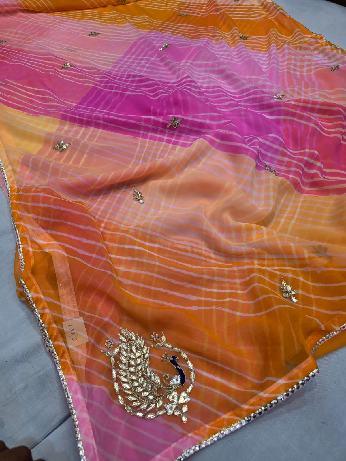 Chiffon gotapatti leheriya saree