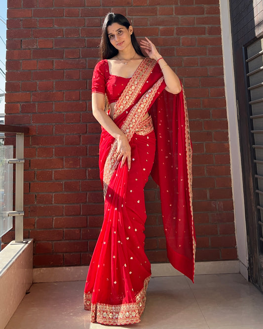 Georgette sequence embroidery work saree ♥️✨