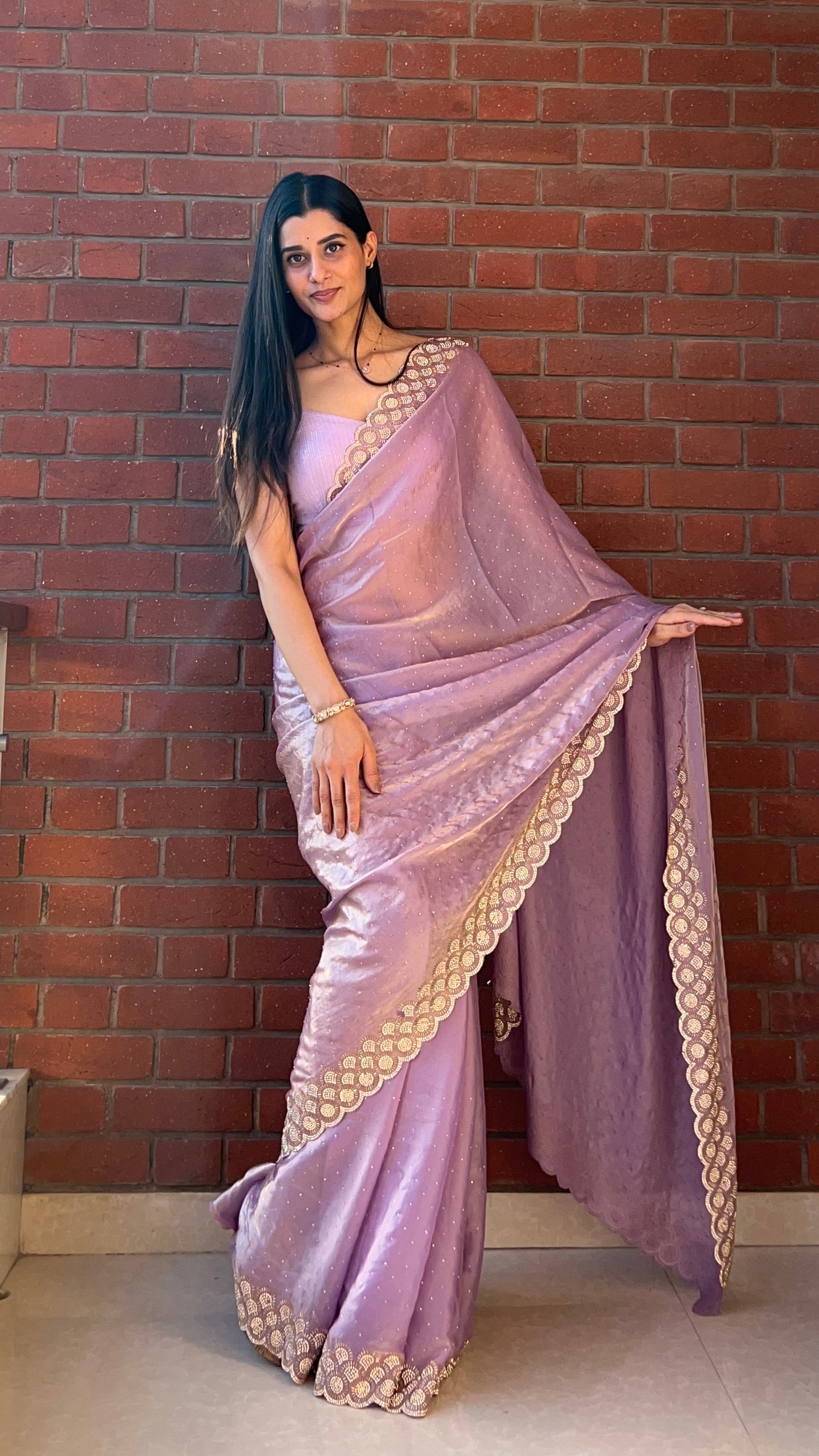 Space silk diamond work saree