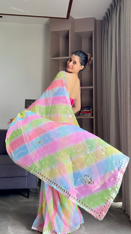 SHIFFON FABRIC WITH GLITTER FOIL PRINT SAREE