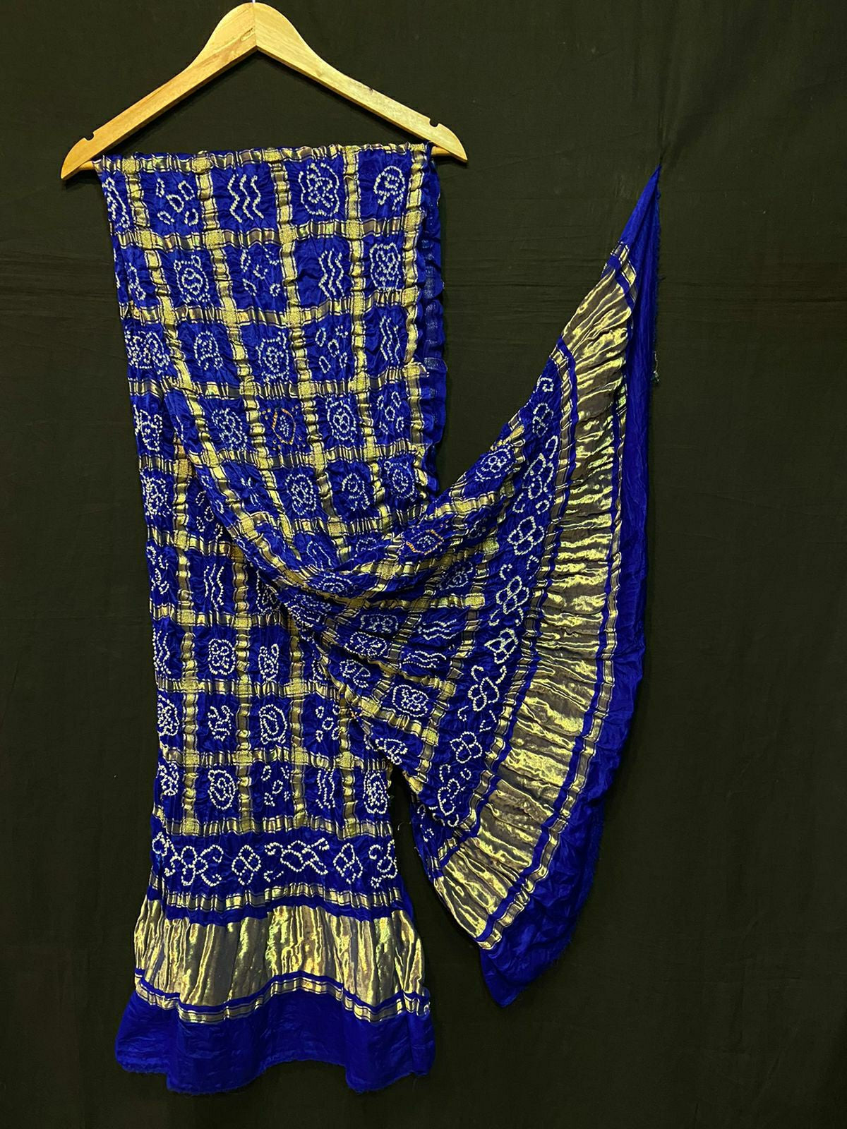 Pure Gazi Silk Bandhani Gaji Ghatchola Checks Dupatta Blue Dupatta