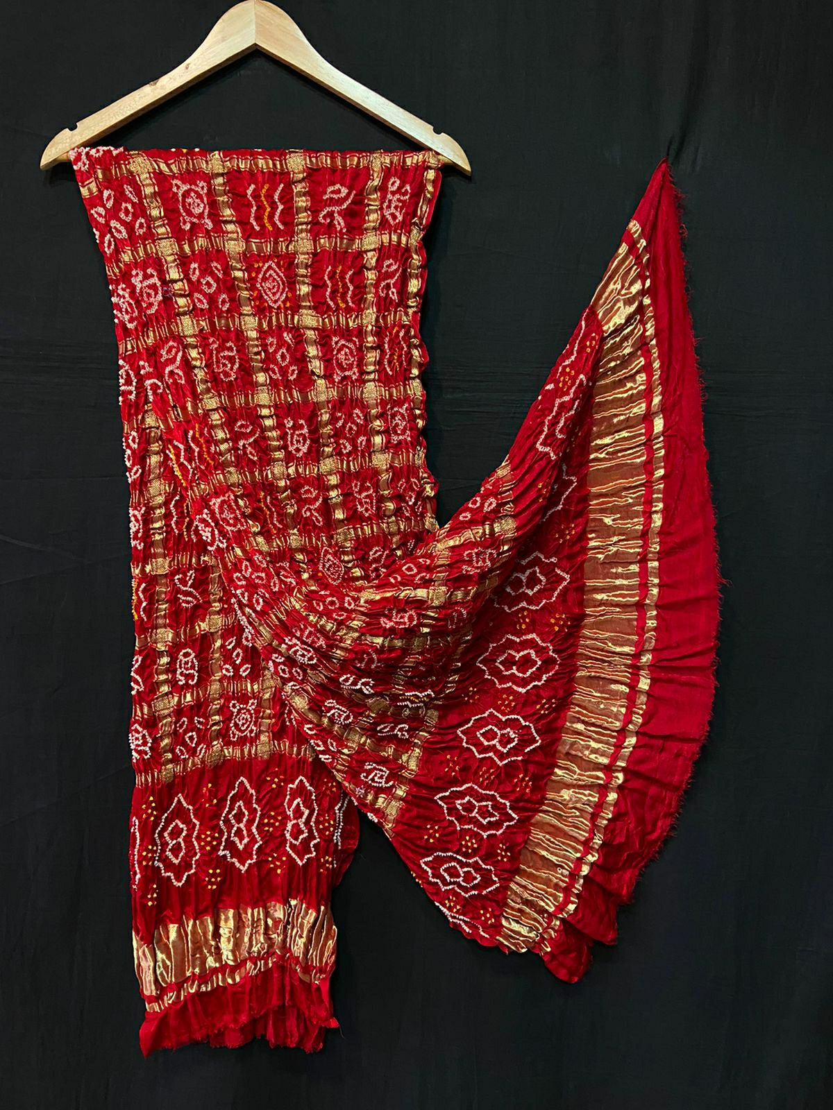 Pure Gazi Silk Bandhani Gaji Ghatchola Checks Dupatta Red Dupatta