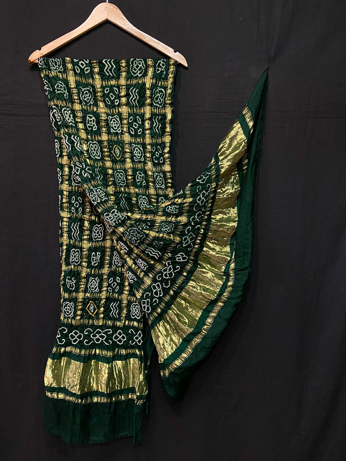 Pure Gazi Silk Bandhani Gaji Ghatchola Checks Dupatta Bottle Green Dupatta