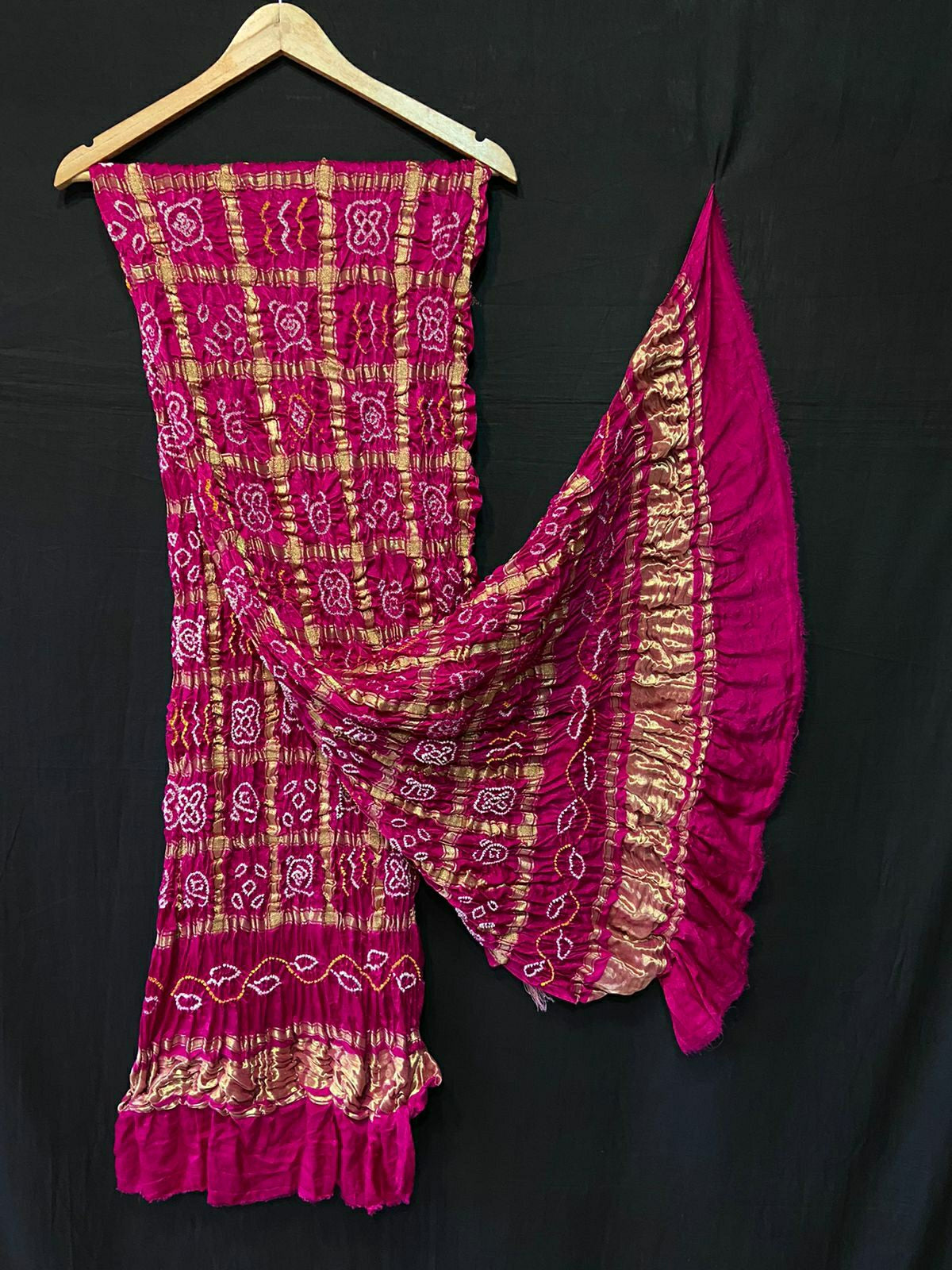 Pure Gazi Silk Bandhani Gaji Ghatchola Checks Dupatta Rani Dupatta