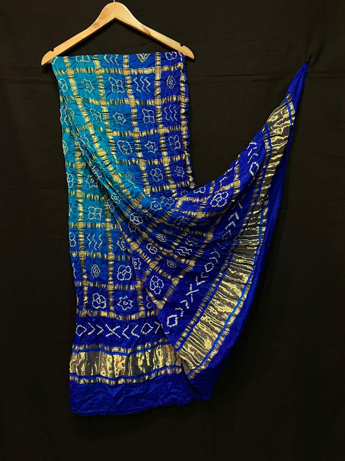 Pure Gazi Silk Bandhani Gaji Ghatchola Checks Dupatta Blue And Skyblue Dupatta