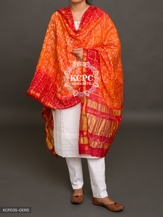 Ghatchola Bandhej Silk Dupattas Or Kc Orange Red Dupatta