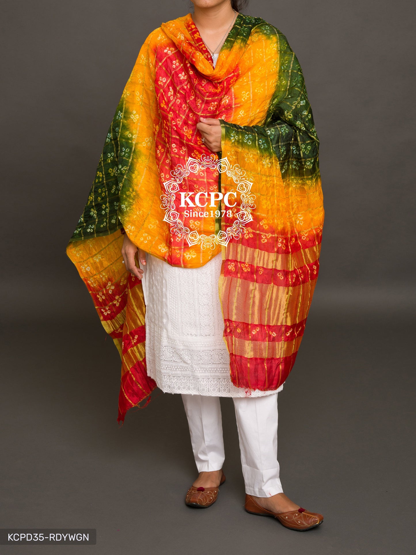 Ghatchola Bandhej Silk Dupattas Or Kc Red Yellow Green Dupatta