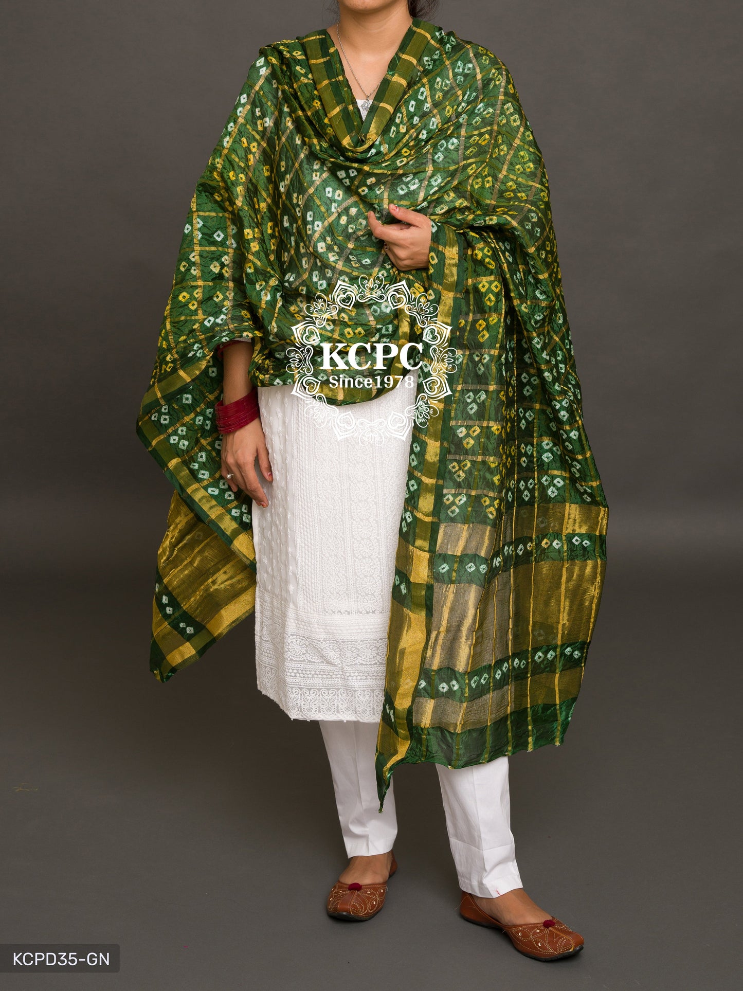 Ghatchola Bandhej Silk Dupattas Or Kc Green Dupatta