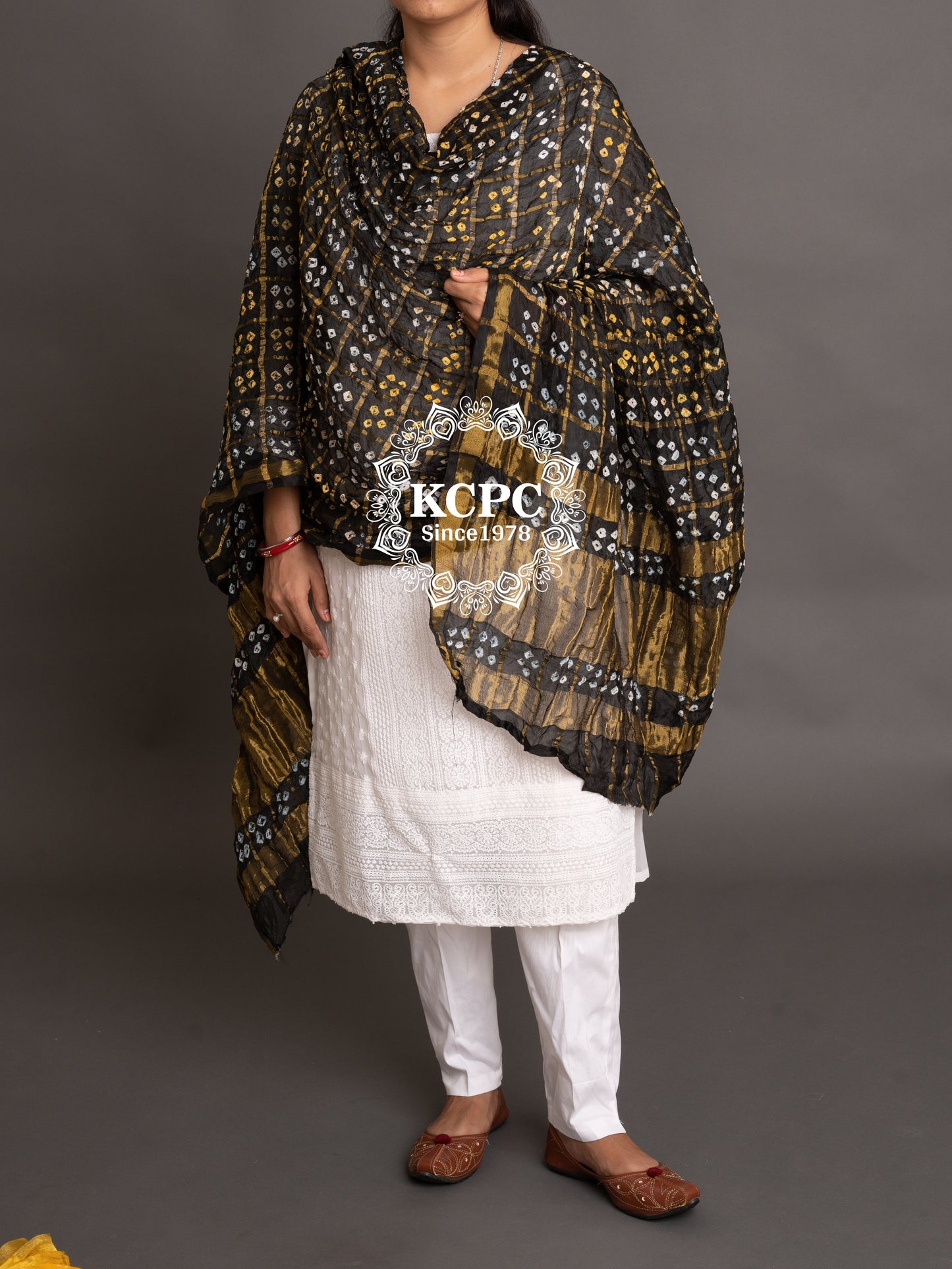 Ghatchola Bandhej Silk Dupattas Or Kc Black Dupatta