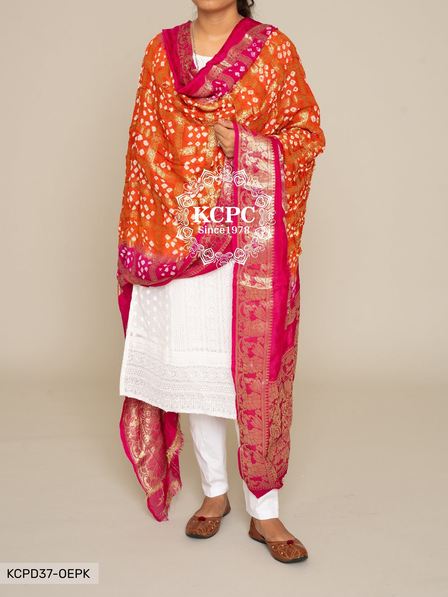 Pure Viscos Silk Bandhani Ghatchola Dupatta Or Kc Orange Pink