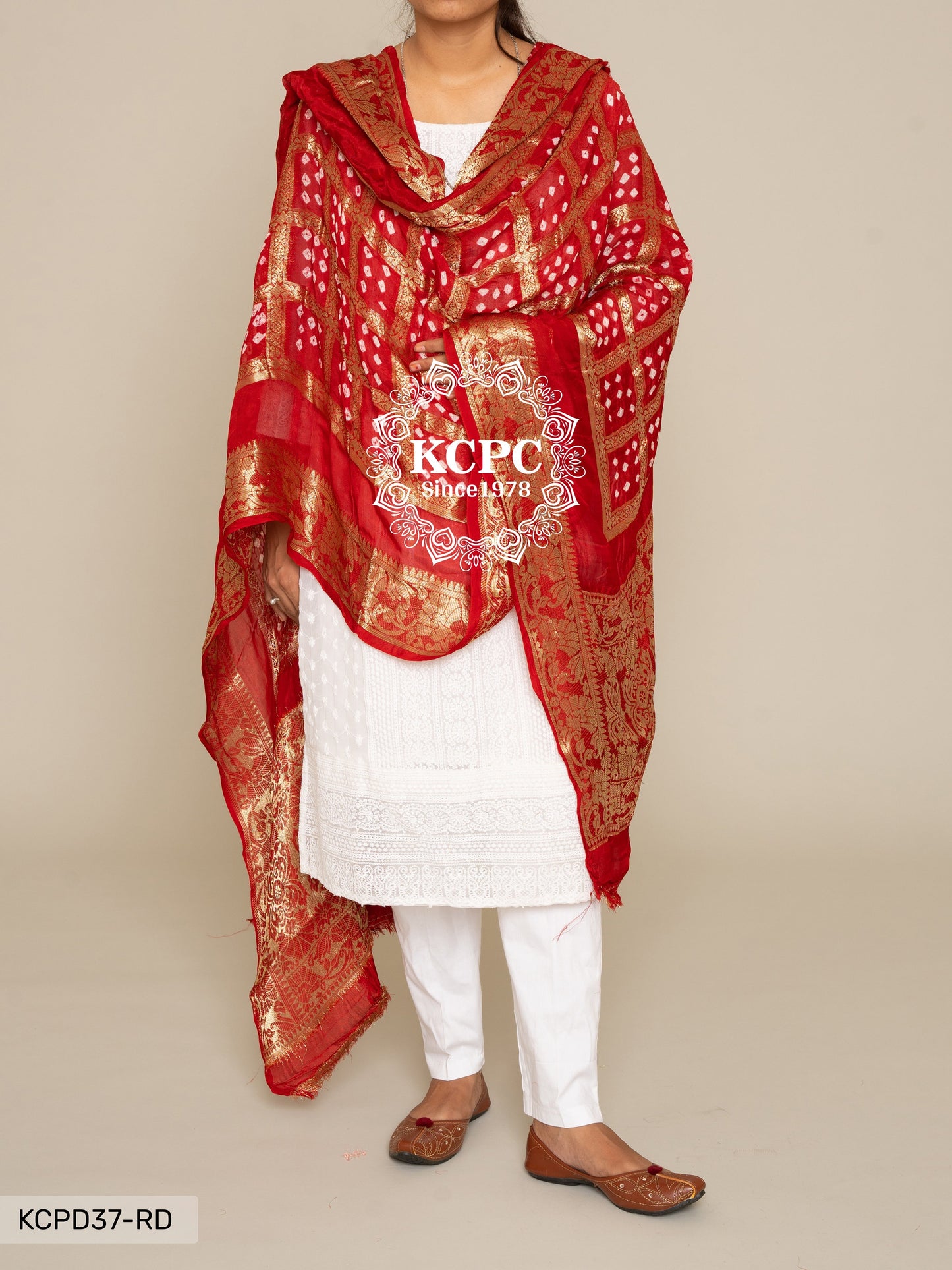 Pure Viscos Silk Bandhani Ghatchola Dupatta Or Kc Red