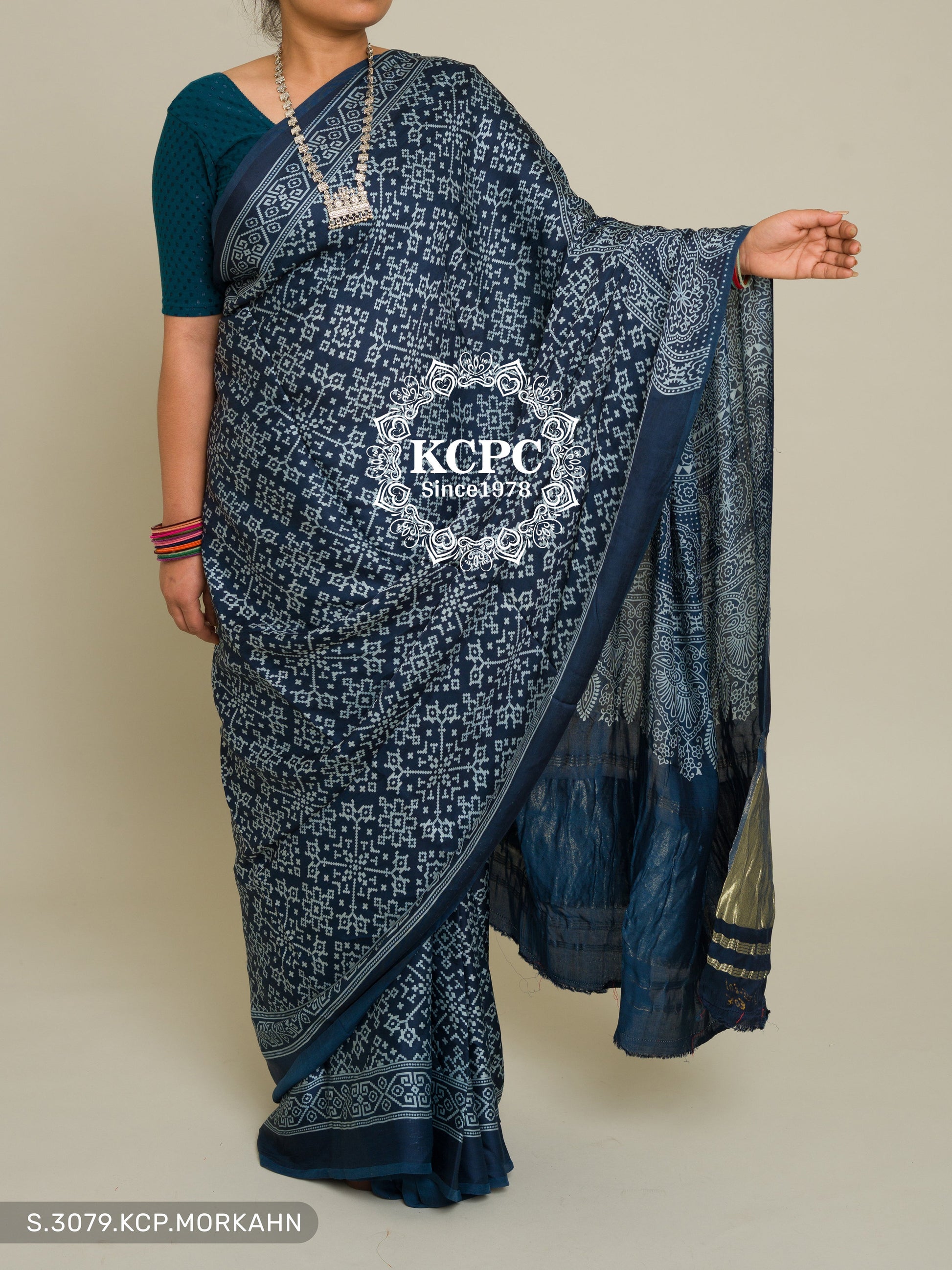 Pure Ajrakh Modal Silk With Patola Style Saree Kcpc Dr Saree