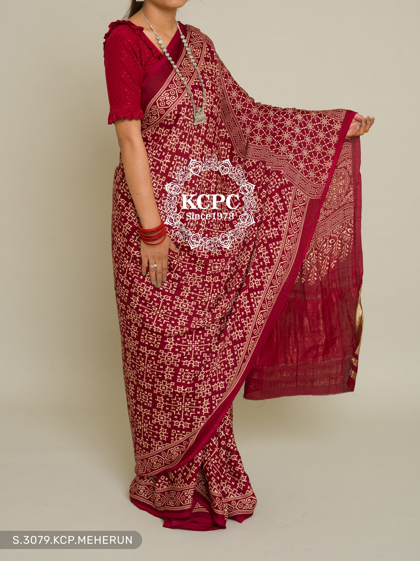 Pure Ajrakh Modal Silk With Patola Style Saree Kcpc Dr Saree