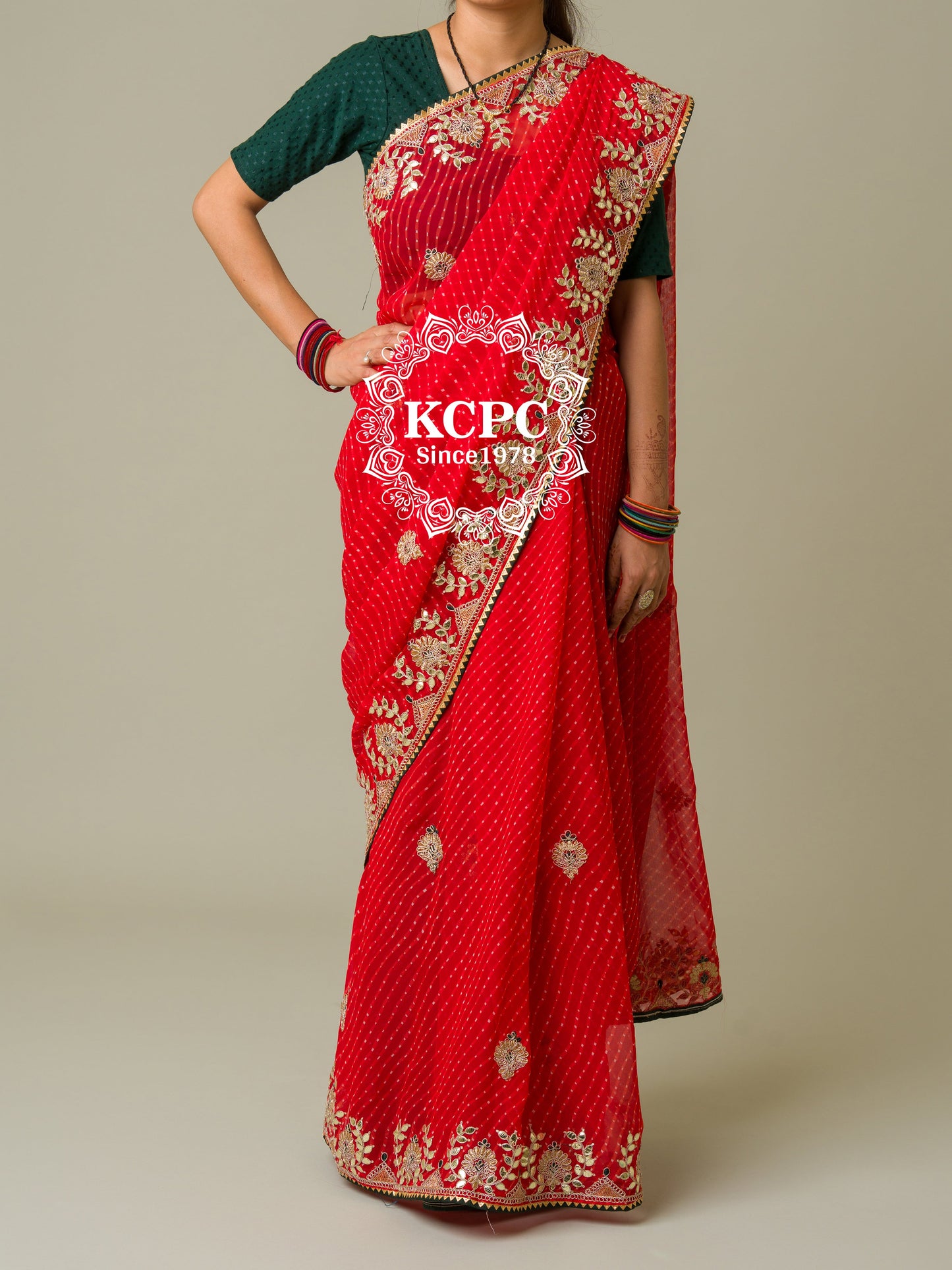 Pure Georgette Beautiful Lehriya Design With Embroidery Gotaptti Work Border Saree, ASH, OR