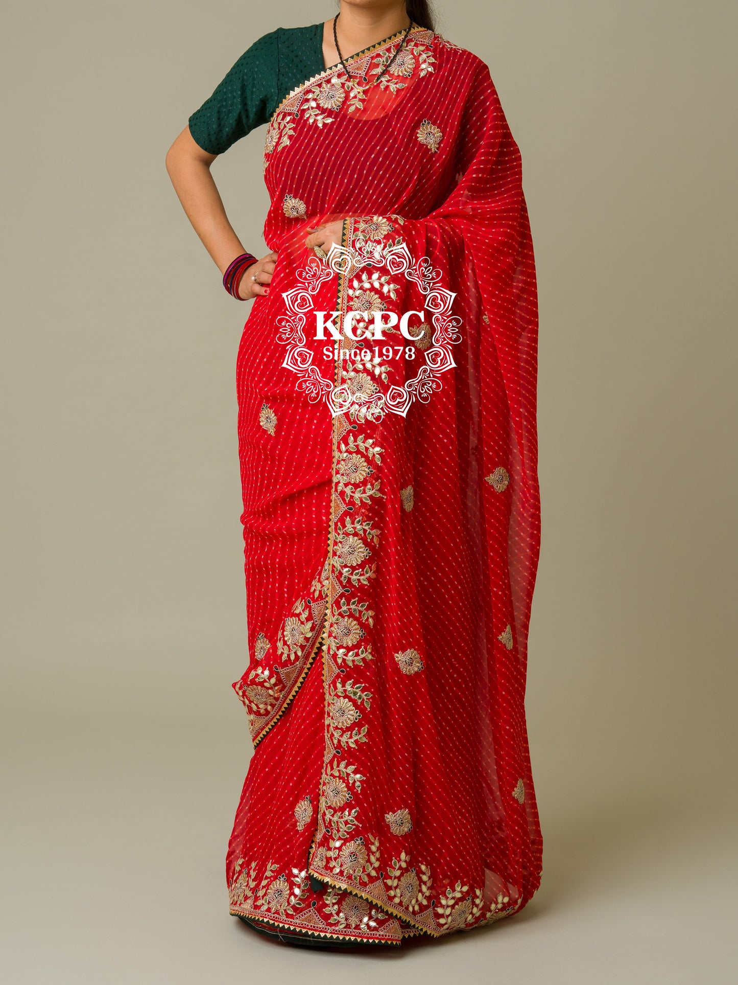 Pure Georgette Beautiful Lehriya Design With Embroidery Gotaptti Work Border Saree, ASH, OR