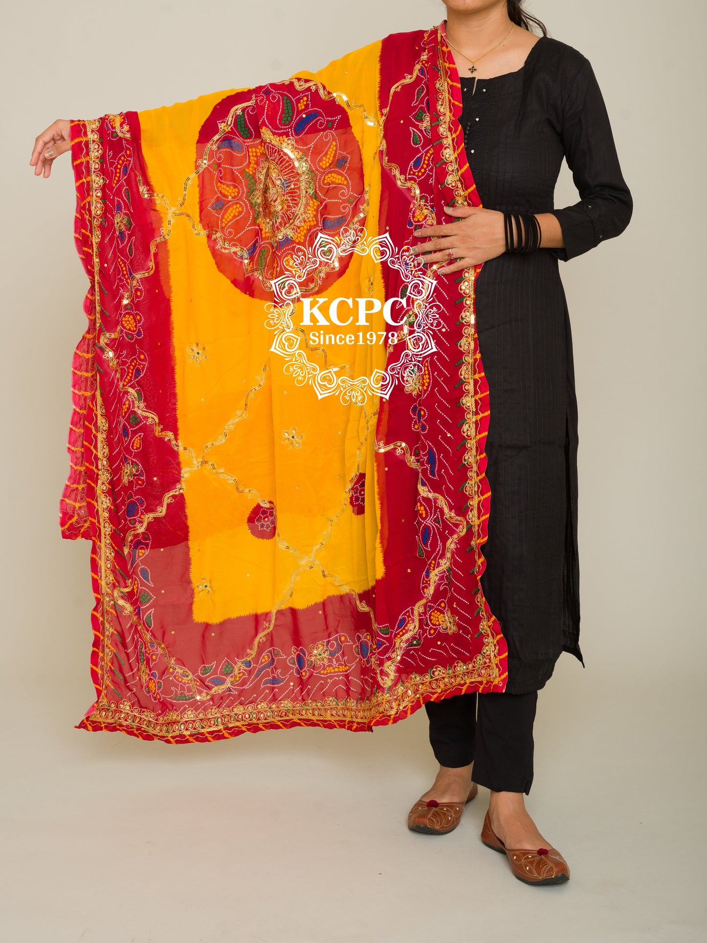 Pure Georgette with Hand bandhej gotaptti border Rajasthani Chunri, KCPC, OR