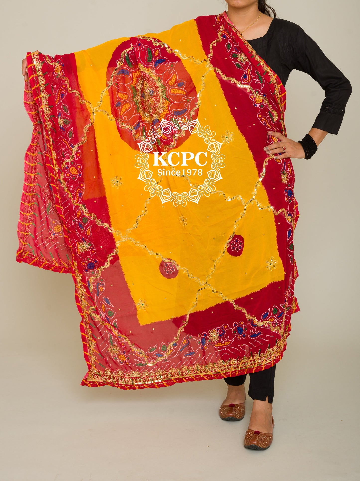 Pure Georgette with Hand bandhej gotaptti border Rajasthani Chunri, KCPC, OR