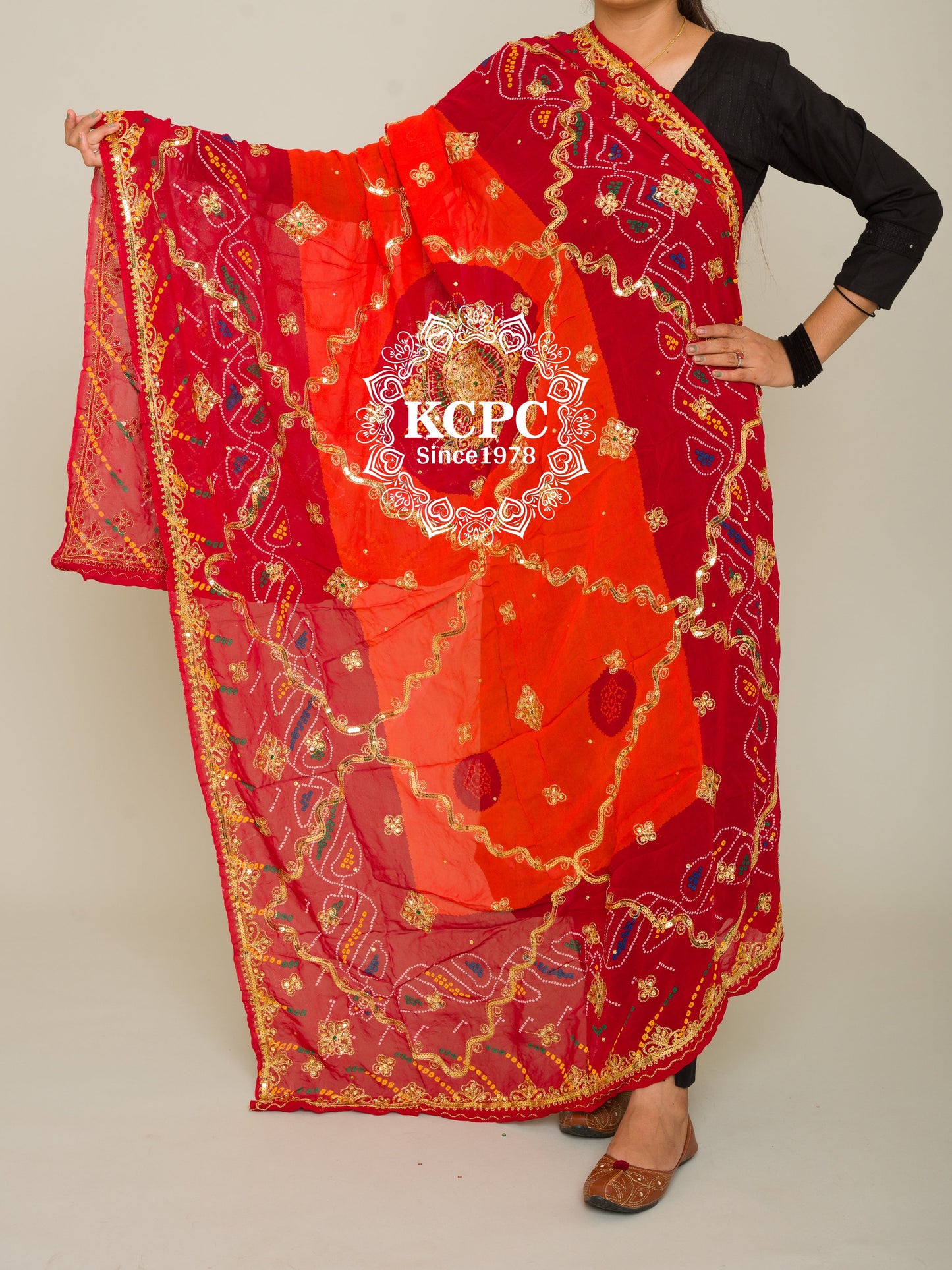 Pure Georgette with Hand bandhej gotaptti border Rajasthani Chunri, KCPC, OR