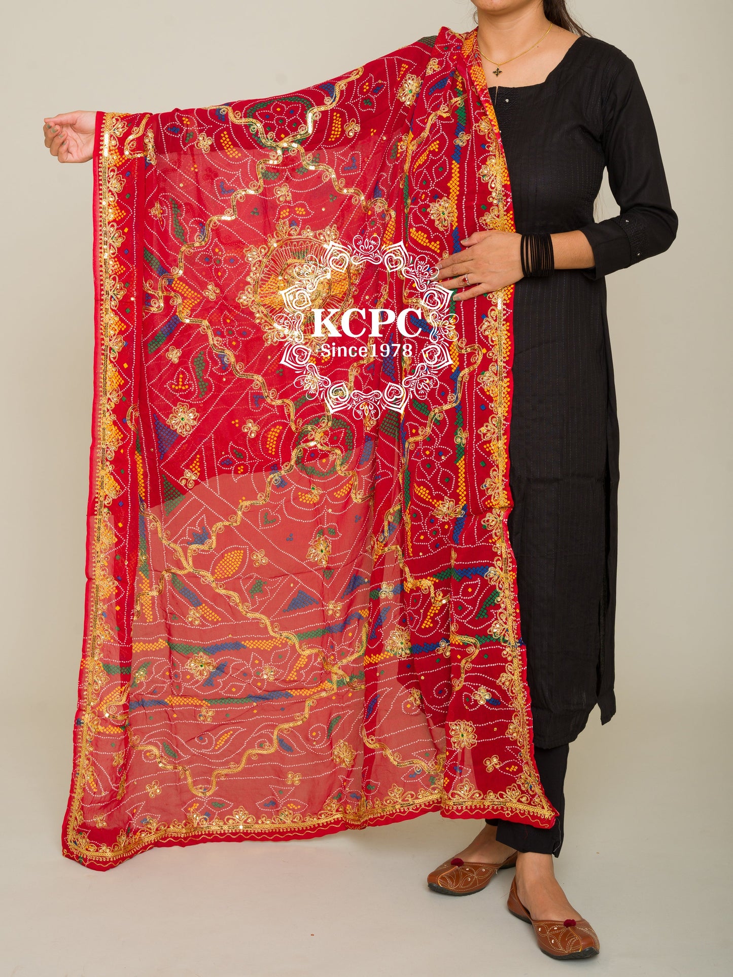 Pure Georgette with Hand bandhej gotaptti border Rajasthani Chunri, KCPC, OR