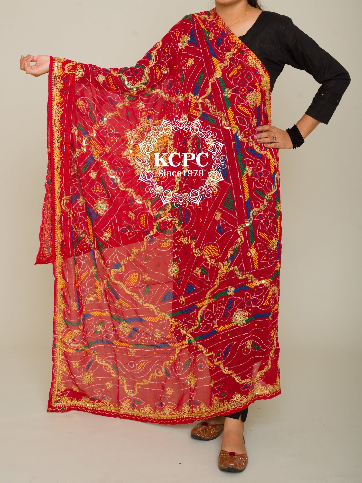 Pure Georgette with Hand bandhej gotaptti border Rajasthani Chunri, KCPC, OR