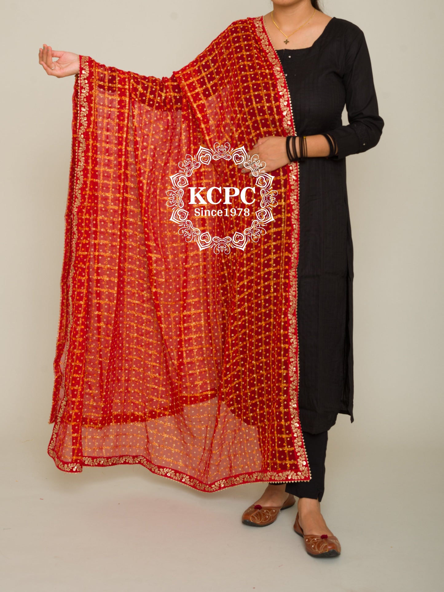 Pure Georgette Red Gharchola Bridal Dupatta with beautiful lightweight Gotapatti Border