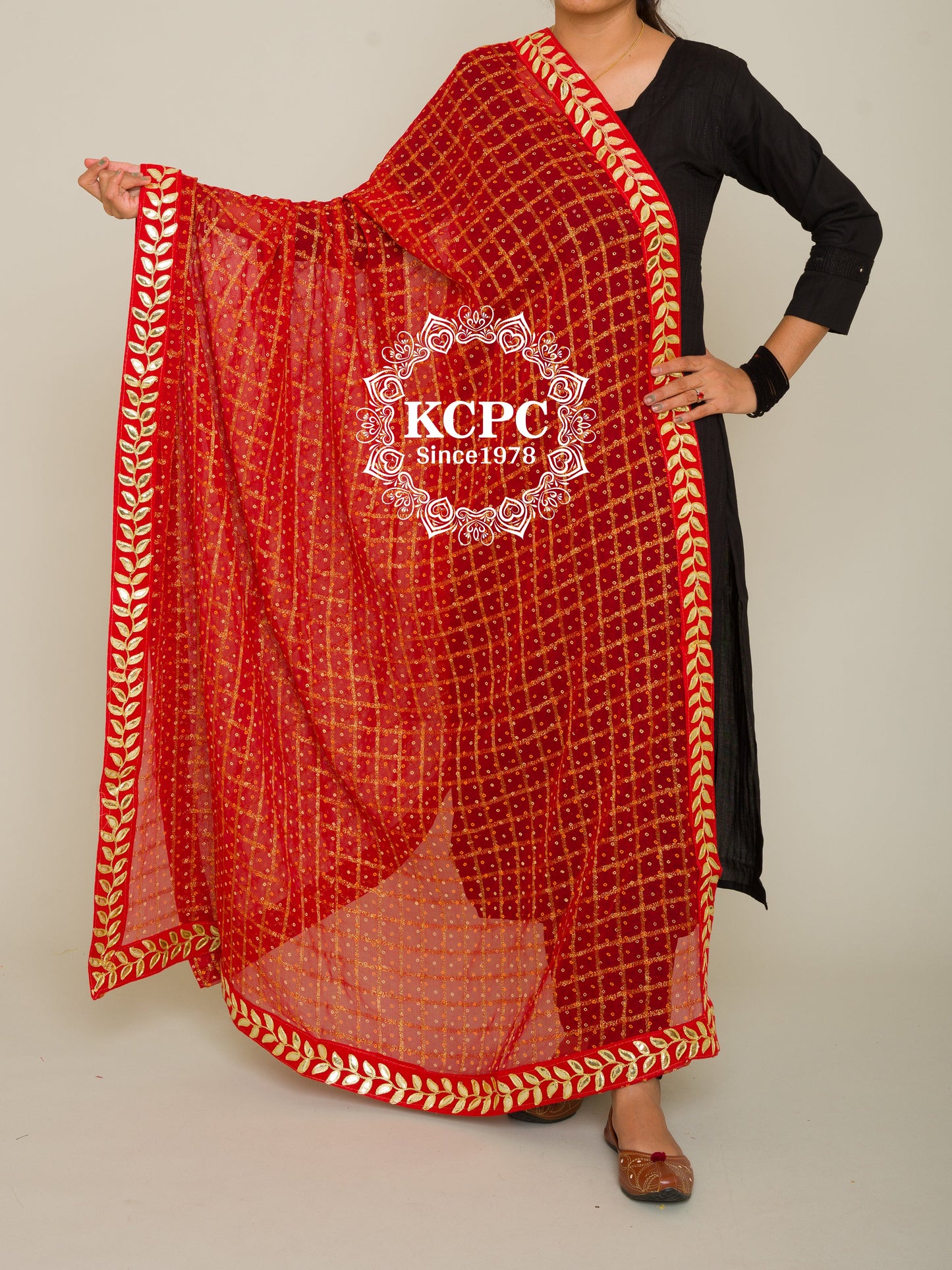 Pure Georgette Red Gharchola Bridal Dupatta with beautiful lightweight Gotapatti Border