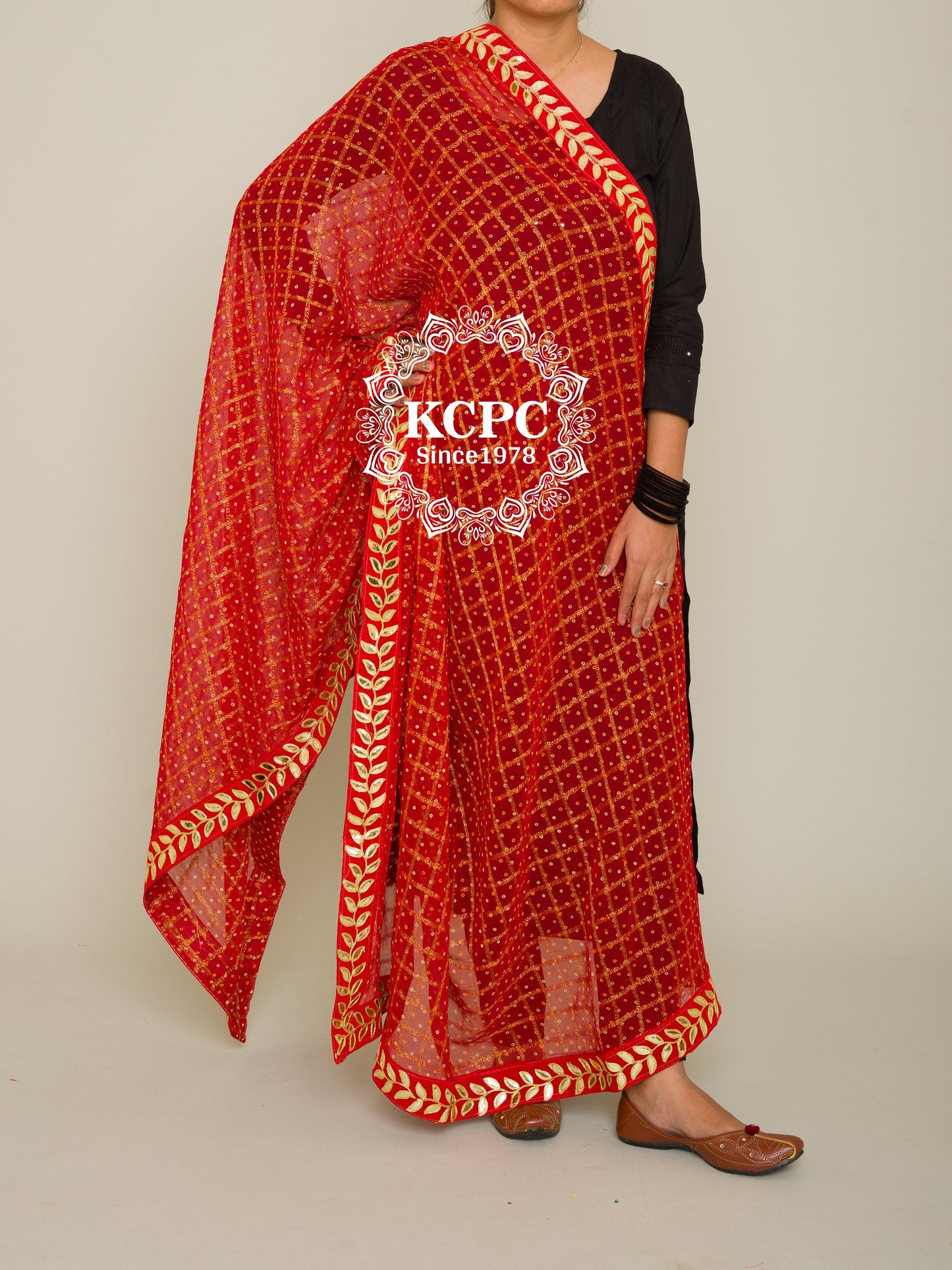 Pure Georgette Red Gharchola Bridal Dupatta with beautiful lightweight Gotapatti Border