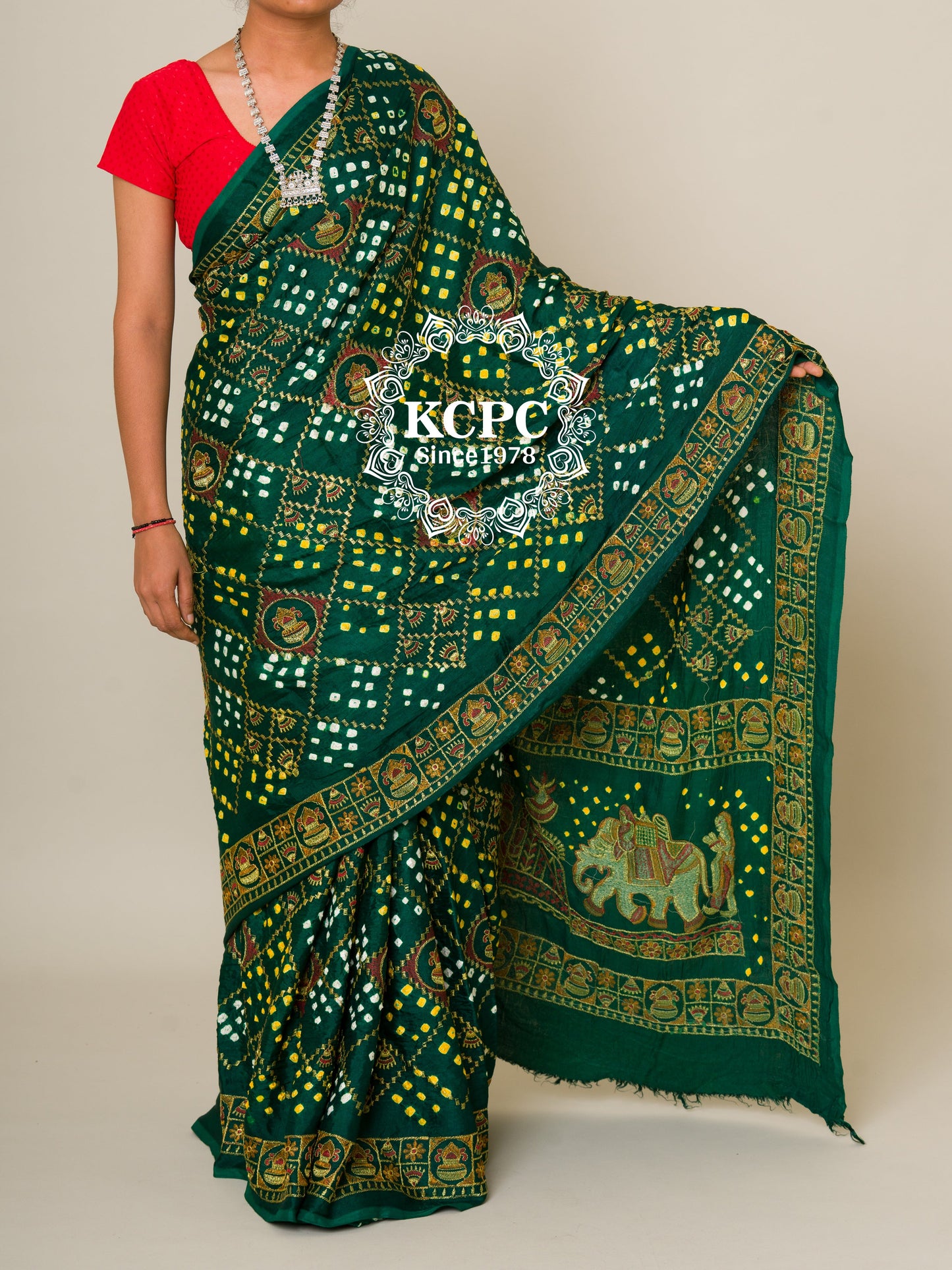 90 gram Sami Gaji Silk Bandhani Saree, With Blouse, DR, KCPC