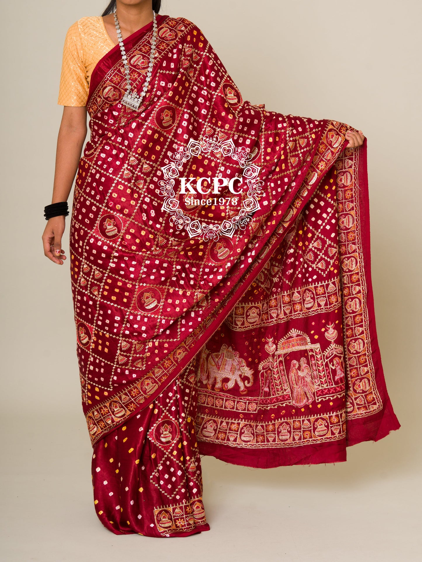 90 gram Sami Gaji Silk Bandhani Saree, With Blouse, DR, KCPC