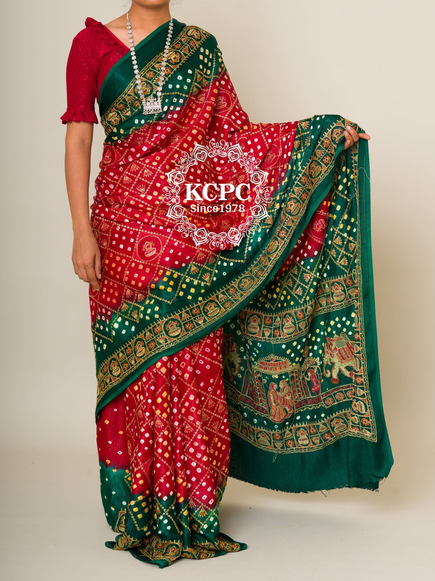 90 gram Sami Gaji Silk Bandhani Saree, With Blouse, DR, KCPC